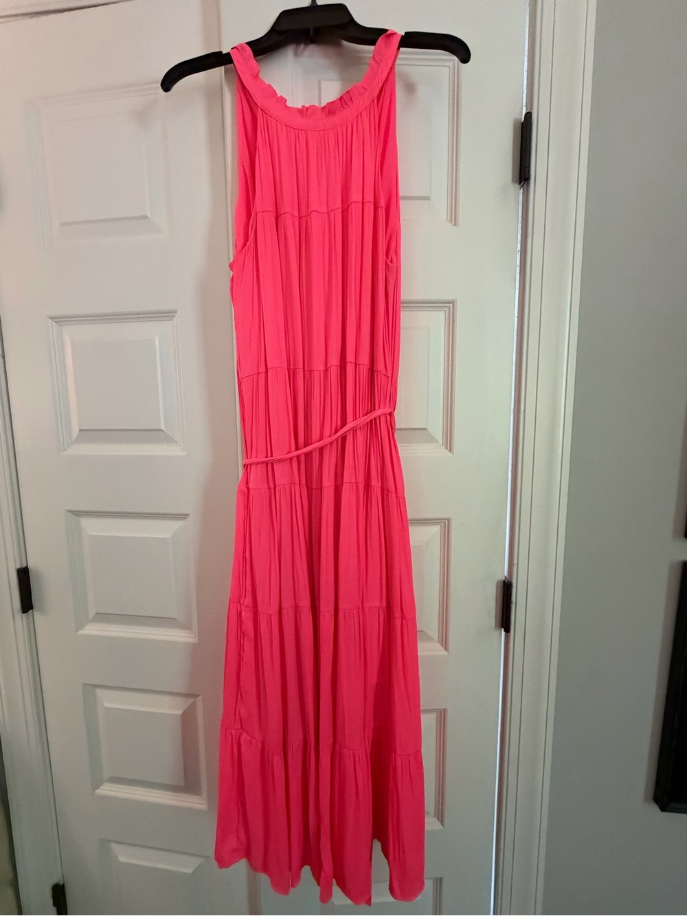 Skies Are Blue Bright Pink Sleeveless Tiered Maxi Dress